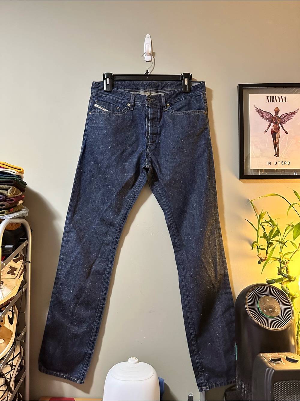 Diesel Industry Men's Dark Blue Slim Straight Jeans 33x32